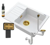 Zlewozmywaki - Granitan Zlew Granitowy Biały Argos + Syfon Kwadrat Złoty - miniaturka - grafika 1