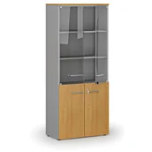 Szafy biurowe - Szafa biurowa kombinowana PRIMO GRAY z drzwiami drewnianymi i szklanymi, 1781 x 800 x 420 mm, szary/buk - miniaturka - grafika 1