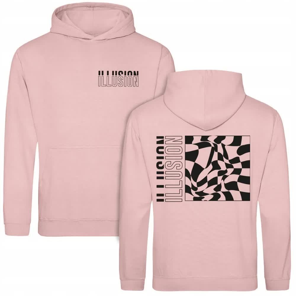 Bluza Damska Z Kapturem Różowa ILLUSION Nadruk Dwustronny Wzory Rozmiar S