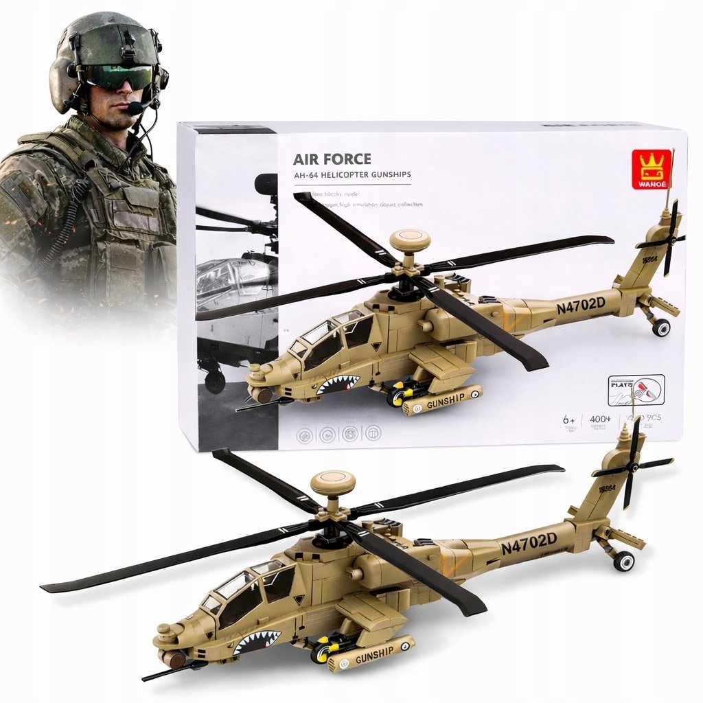 Klocki Techniczne Śmigłowiec Bojowy AH-64 Klocki Helikopter 259ele Zestaw