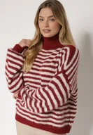 Swetry damskie - Bordowy Golf z Domieszką Wełny w Paski Monallia - miniaturka - grafika 1