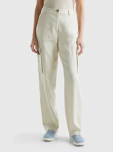 Benetton Lniane bojówki w kolorze beżowym - Spodnie damskie - miniaturka - grafika 1