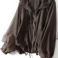 Kurtki damskie - TEMU Damska Lekka i Oddychająca Kurtka Wiosenna - Luźny Top JU, Kryjący Figurę, Modny Cienki Płaszcz z Kapturem i Sznurkiem - miniaturka - grafika 1