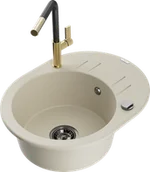 Zlewozmywaki z baterią - Mexen Kevin zlewozmywak granitowy 1-komorowy z ociekaczem i baterią kuchenną Flora, beżowy - 6517-69-670401-57-B - miniaturka - grafika 1