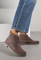 Botki damskie - Brązowe Klasyczne Botki Trzewiki Vices z Imitacji Zamszu Atavitta - miniaturka - grafika 1
