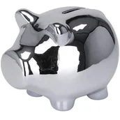Skarbonki - Skarbonka ceramiczna Świnka srebrna 11,5x9 cm na Prezent Monety Banknoty - miniaturka - grafika 1