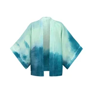Bluzki damskie - MIĘTOWE ORZEŹWIENIE- lniane kimono ręcznie malowane - miniaturka - grafika 1