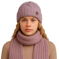 Czapki damskie - Zimowy komplet damski czapka i szal fioletowy - miniaturka - grafika 1