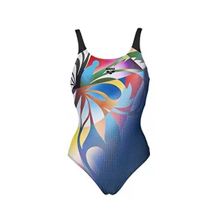 Stroje kąpielowe - ARENA damski kostium kąpielowy Arena z motywem kwiatowym puzzli wielokolorowa czarny 36 - grafika 1