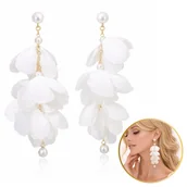 Kolczyki - Kolczyki Wiszące Efektowne Tiulowe Z Perełkami Białe Sztyft - miniaturka - grafika 1