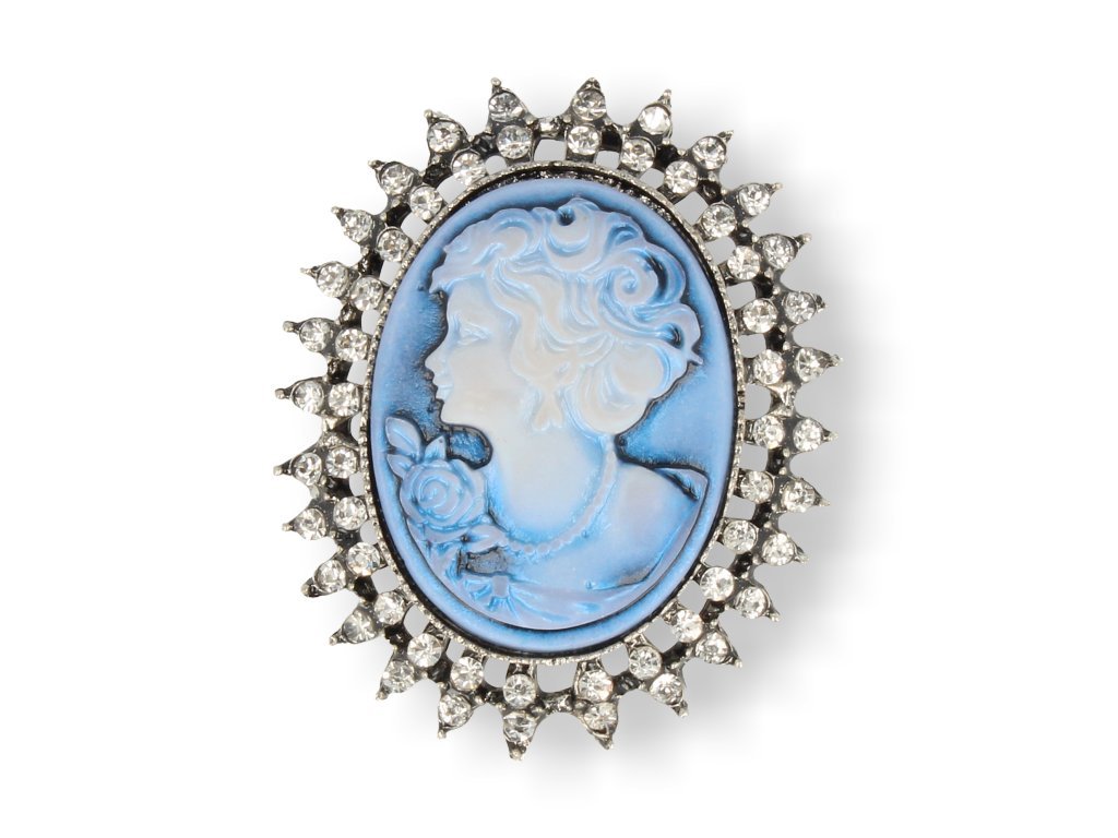 BROSZKA DAMSKA NIEBIESKA Z CYRKONIAMI VINTAGE