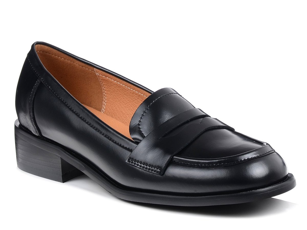 Półbuty damskie czarne DiA JC52-811 lordsy skórzane wsuwane na obcasie-37