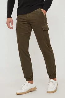Spodnie męskie - Tommy Hilfiger spodnie sztruksowe kolor zielony w fasonie cargo - grafika 1
