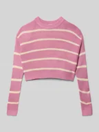 Swetry dla dziewczynek - Sweter z dzianiny o pudełkowym kroju ze wzorem w paski - miniaturka - grafika 1