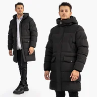 Kurtki męskie - Kurtka Męska Zimowa Pikowana Długa Klasyczna Z Kapturem Czarna 5236-1 Czarny XXL - miniaturka - grafika 1