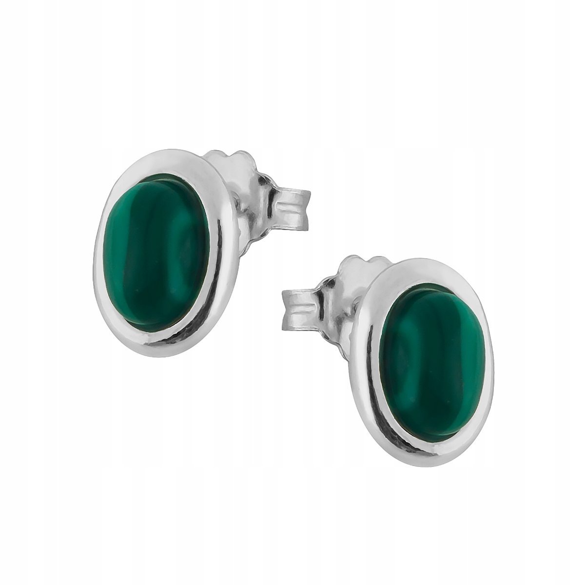 Kolczyki na sztyfcie Srebro pr. 925 Dziecięce Klasyczne z Malachitem Owalne