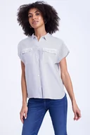 Bluzki damskie - Bluzka wiskozowa w paski, biała - Greenpoint - miniaturka - grafika 1