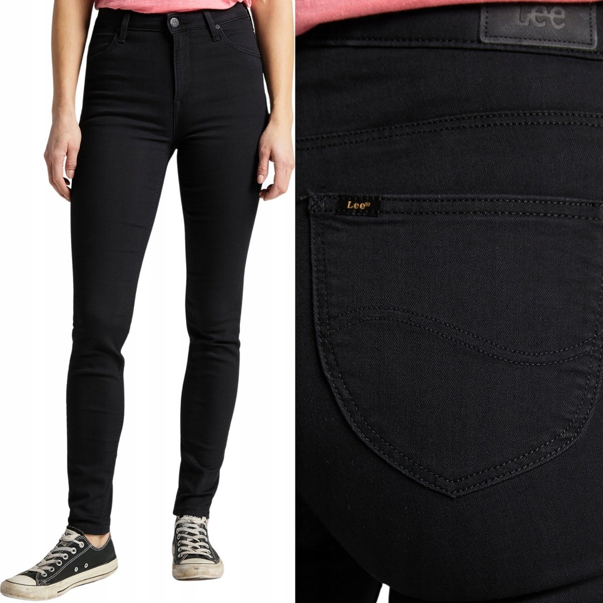 Lee SCARLETT HIGH CZARNE DAMSKIE SPODNIE JEANSOWE WYSOKIE RURKI W31 L33