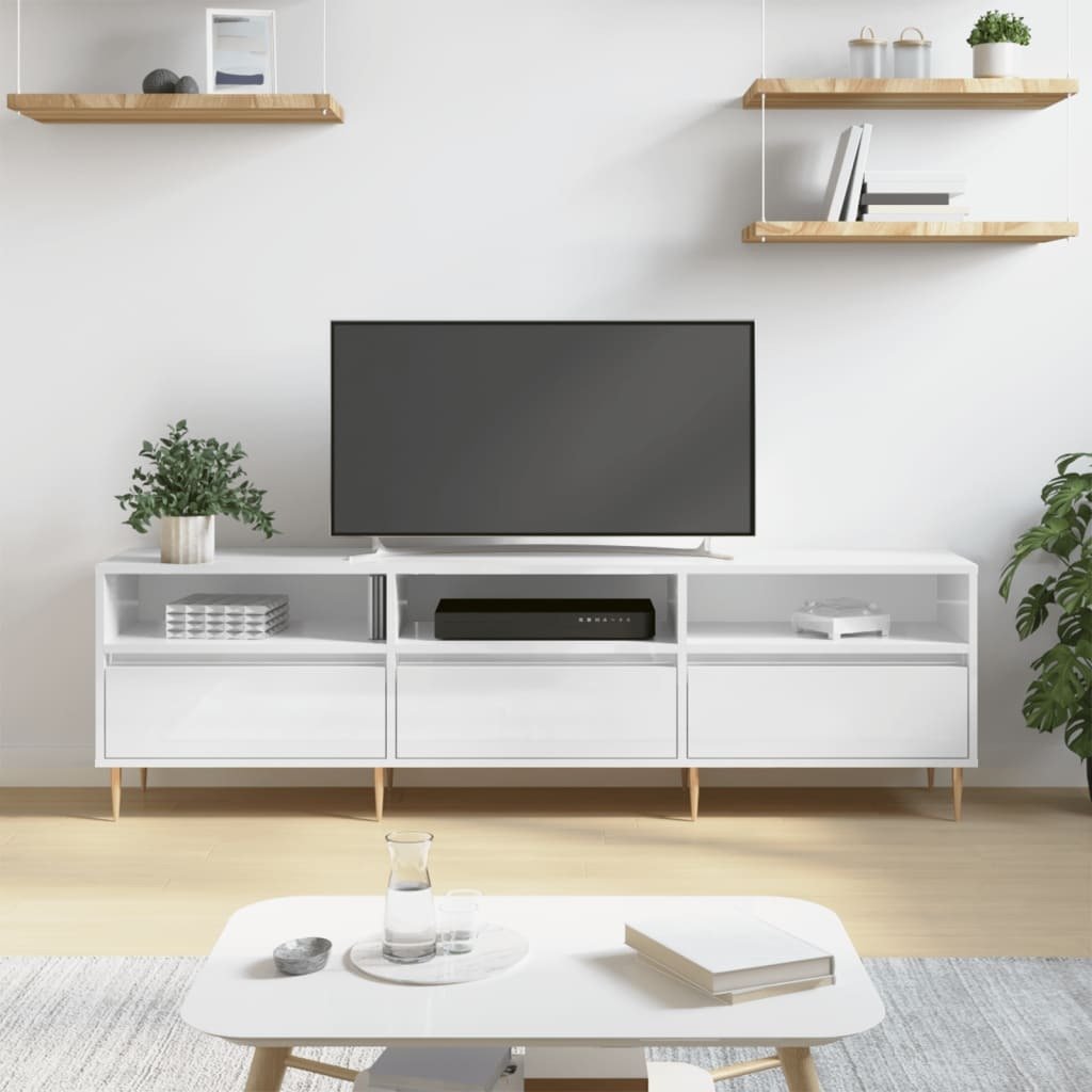 Szafka pod TV biały wysoki połysk 150x30x44,5 cm materiał drewnopochodny