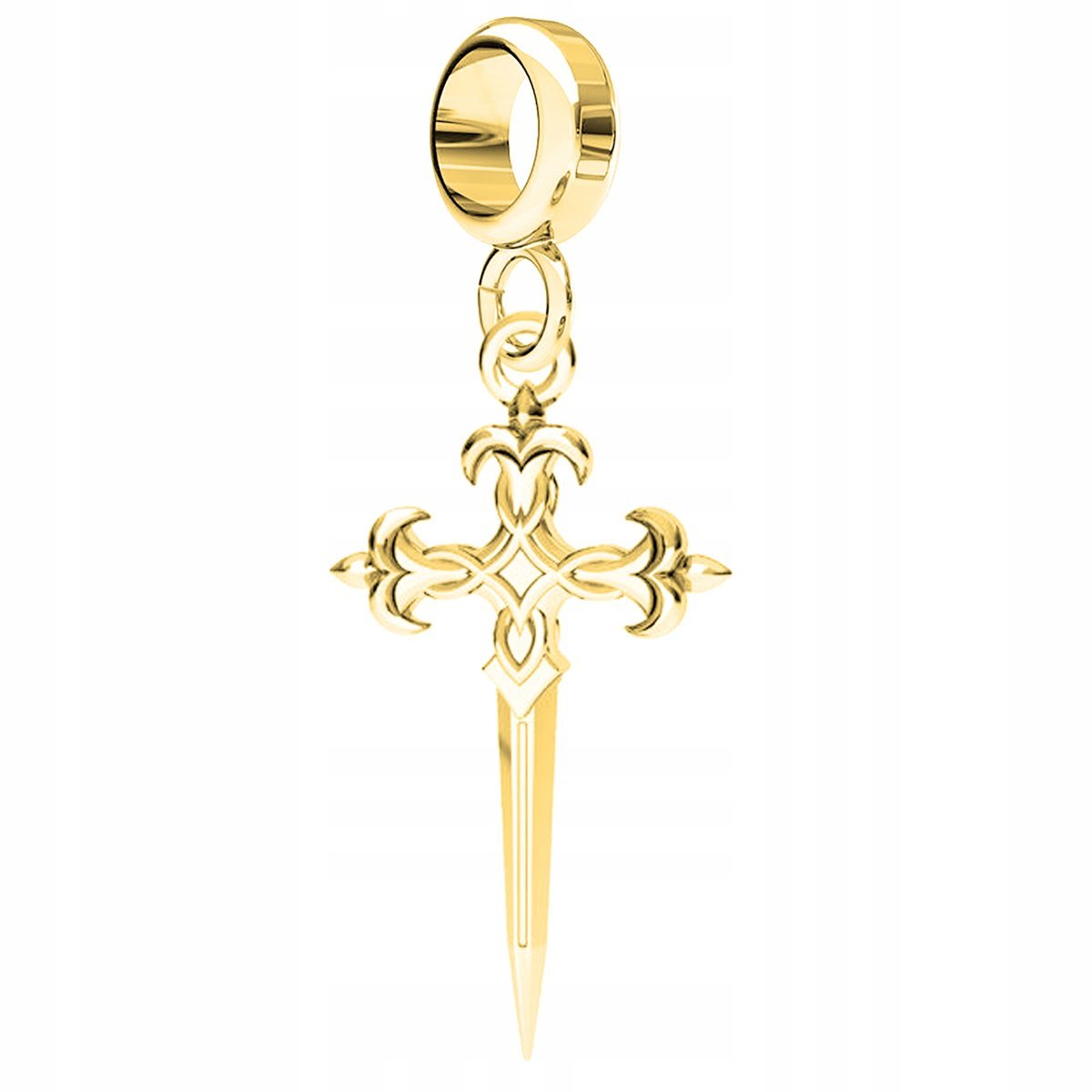 Charms Złoty Ozdobny Krzyż Sztylet Sztylecik Cross Krzyżyk SREBRO 925