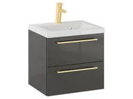 Szafki łazienkowe - Szafka Wisząca Z Umywalką RON 50 cm - Titan Wysoki Połysk - Uchwyty Złote Szczotkowane - miniaturka - grafika 1