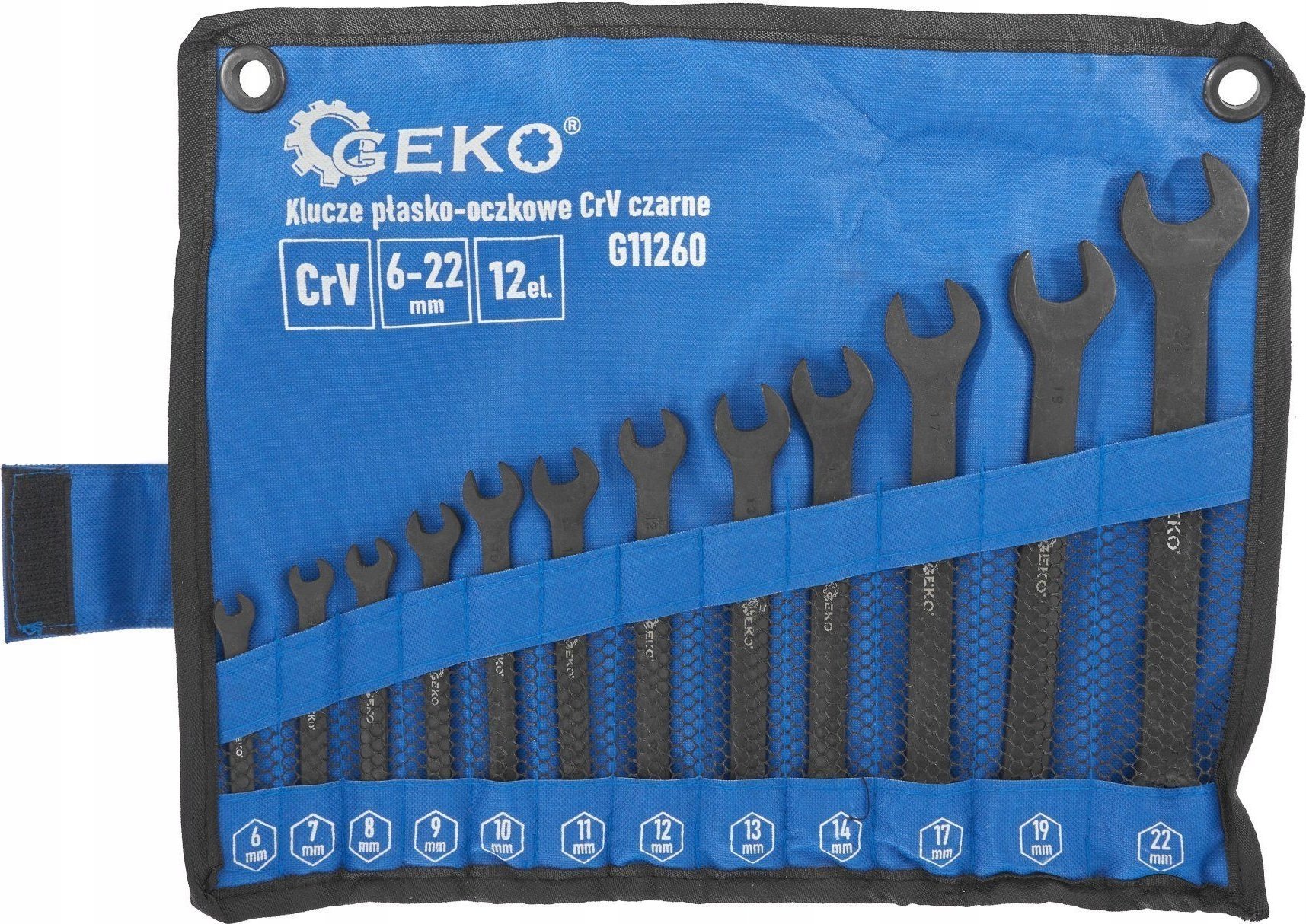 Geko Klucze płasko-oczkowe CRV-czarne 6-22mm 12el. 20