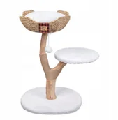 Drapaki dla kotów - Drapak dla kota, be�owo- bia�y, 89cm, na drewnianej nodze z koszem i siedziskiem - miniaturka - grafika 1