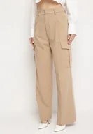 Spodnie damskie - Beżowe Eleganckie Spodnie z Szerokimi Kieszeniami Cargo i Wysoką Talią Akeldia - miniaturka - grafika 1