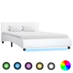 Rama łóżka biała, bez materaca, sztuczna skóra, LED, 140x200 - Łóżka - miniaturka - grafika 1