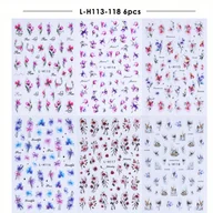 Ozdoby do paznokci - TEMU 6 Sztuk Brokatowych Naklejek na Paznokcie z Wodnymi Kolorami - 3D Samoprzylepne Letnie Dekoracje Botaniczne z Geometrycznym Kwitnącym Motywem, - miniaturka - grafika 1