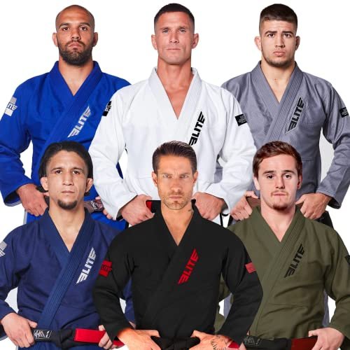 Elite Sports BJJ GI dla mężczyzn - brazylijskie Jiu Jitsu Gi - kimono turniejowe IBJJF - lekka wstępnie skurczona tkanina odprowadzająca pot - można prać w pralce - darmowy biały pasek - zaawansowana tabela rozmiarów - czarny - rozmiar 2
