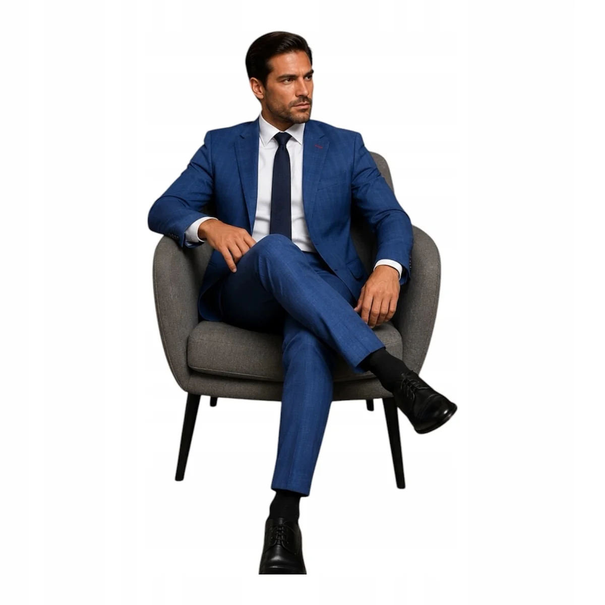 GARNITUR MĘSKI NIEBIESKI W NIEBIESKĄ KRATKĘ SLIM FIT 48/176