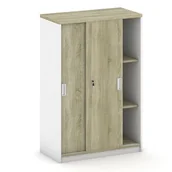 Szafy biurowe - B2B Partner Szafa przesuwna Mirelli A+, 800 x 400 x 1200 mm, biały/dąb sonoma 437493 - miniaturka - grafika 1