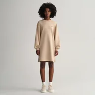 Sukienki - Damska Sukienka GANT LOGO VOLUME LS C-NECK DRESS 4200476.277 – Beżowy - miniaturka - grafika 1
