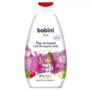 BOBINI Fun Płyn do kąpieli i żel do mycia - o zapachu jabłuszka - Wysoka piana 500 ml - Kosmetyki kąpielowe dla dzieci - miniaturka - grafika 1