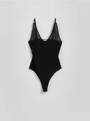 Koszulki i topy damskie - Reserved - Koronkowe body na ramiączkach - czarny - miniaturka - grafika 1