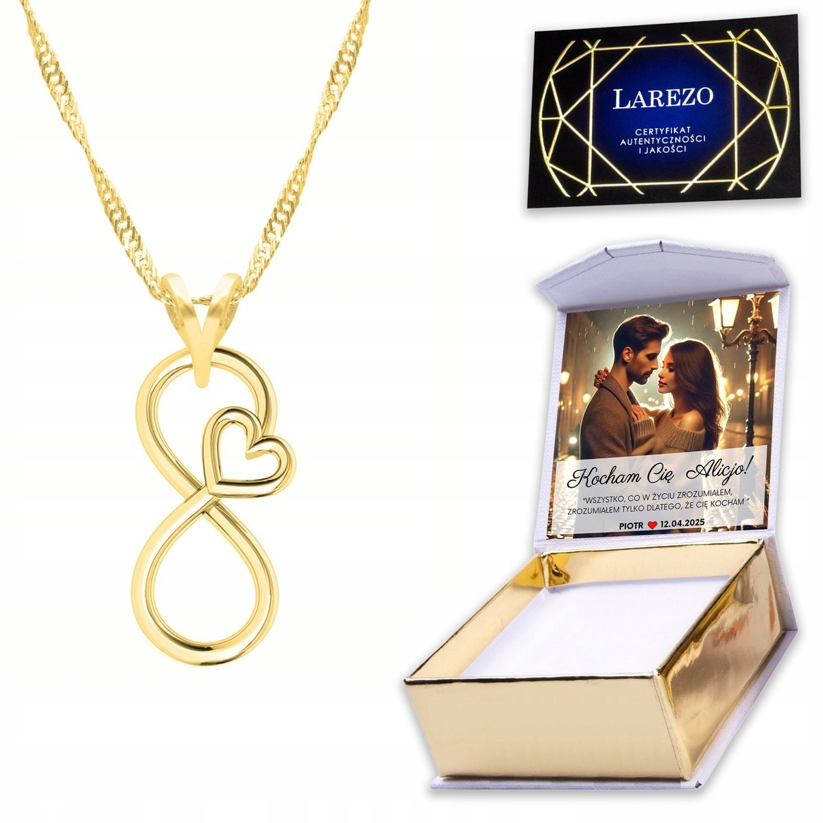 Złoty Naszyjnik 925 z Nieskończonością Znak Infinity Nieskończoność NADRUK