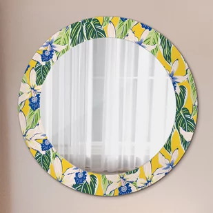Lustro z nadrukiem okrągłe Niebieskie i żółte orchidee - Lustra - miniaturka - grafika 1