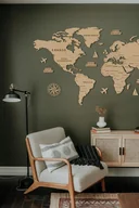 Dekoracje domu - Drewniana MAPA ŚWIATA 120 cm z DODATKAMI Mapa świata na ścianę państwa - miniaturka - grafika 1