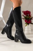 Kozaki damskie - Czarne kozaki skórzane damskie Sergio Leone przed kolano obcas słupek PA74775-H - miniaturka - grafika 1