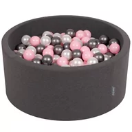 Suche baseny - KiddyMoon, suchy basen okrągły z piłeczkami 7cm 90x40 ciemnoszary: perła-pudrowy róż-srebrny 90x40cm/300piłek - miniaturka - grafika 1