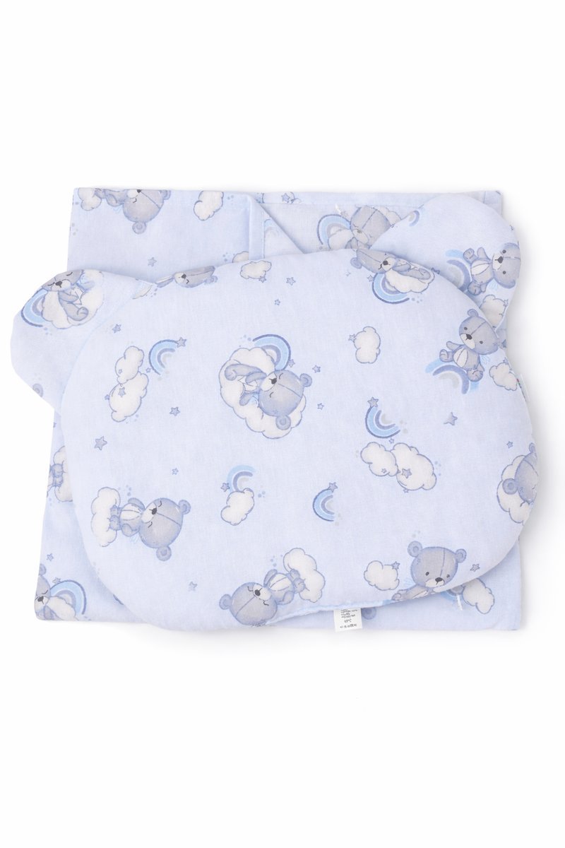 Poduszka Miś Otulacz Flanelowy 80x80 Zestaw do Wózka i Łóżeczka misie niebieskie