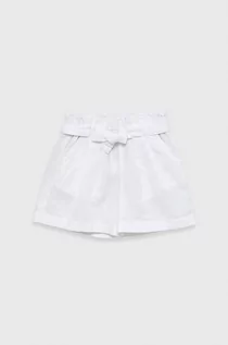 Spodnie i spodenki dla dziewczynek - United Colors of Benetton szorty lniane dziecięce kolor biały gładkie - grafika 1