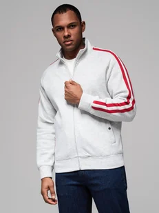 Męska bluza dresowa z wysokim kołnierzem i lampasami szary melanż V1 OM-SSZP-0219 XL - Bluzy męskie - miniaturka - grafika 1