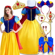 Stroje karnawałowe - Strój Kostium Sukienka Królewna Śnieżka Cosplay Berło Korona Rękawiczki 146/152 XXS (S) - miniaturka - grafika 1