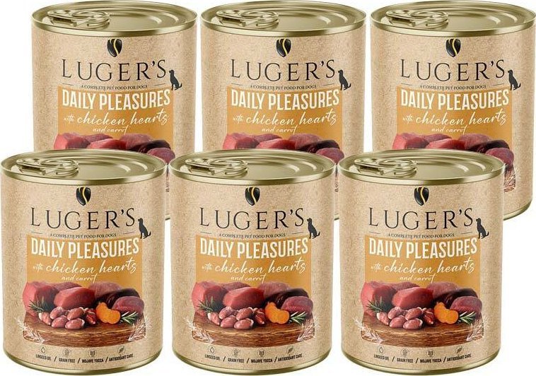 Karma mokra dla psa Luger's Daily Pleasures z sercami z kurczaka i marchewką zestaw 6 x 800 g