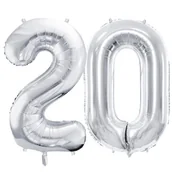 Balony i akcesoria - Balony foliowe Cyfra 20 - 86 cm - Srebrny - duże na URODZINY - miniaturka - grafika 1