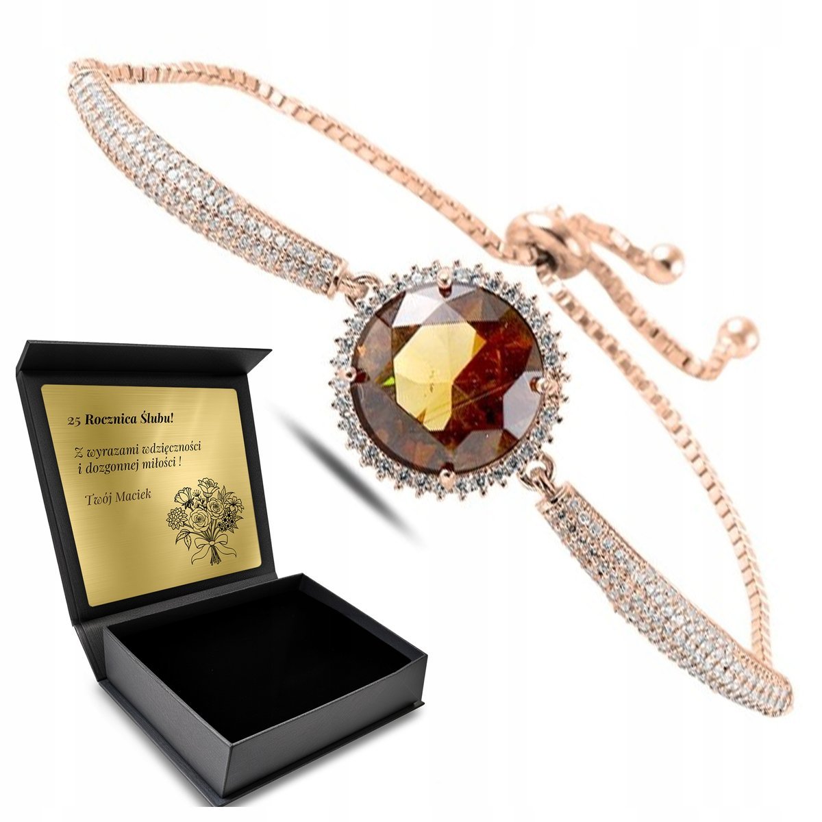 Bransoletka Pozłacana Srebrna 925 Regulowana Z Cyrkoniami Zultanitem Grawer