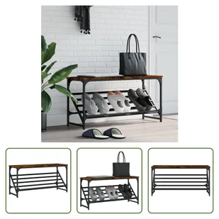 The Living Store Stojak na buty dąb wędzony 90x30x45 cm materiał drewnopochodny - Szafki na buty The Living Store Stojak na buty dąb wędzony 90x30x45 cm materiał drewnopochodny - Szafki na buty - miniaturka - grafika 1