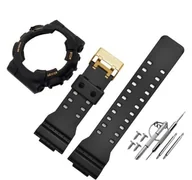 Akcesoria do smartwatchy - 2W1 opaska pasek + etui BEZEL do Casio G-SHOCK GA-100 GA-110 GD-100 G-8900 czarna (złoty napis; złota klamra) - miniaturka - grafika 1